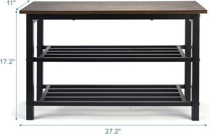 Shoe Bench, 3-Tier Shoe Rack, Industrial Shoe Organizer Storage Bench, 27.2'' Bench with Metal Shelves, for Entryway, Living Room, Hallway, Easy Assembly, 300lb Capacity - Rustic Brown