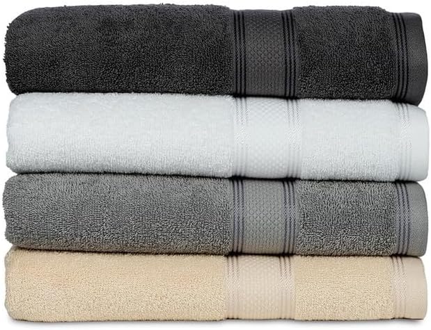 Casa Lino 4 Pack Bath Towels (27x54), 100% Pure Cotton, Luxury Bath Towels, Lightweight & Highly Absorbent, Quick Drying Towels for Bathroom, for Daily Use Bathroom, Multicolor 1