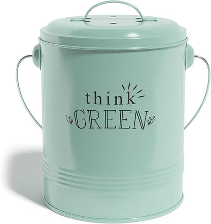 Barnyard Designs Compost Bin for Kitchen Counter - 1.2 Gallon Countertop Composter with Extra Smell-Absorbing Filters and Inner Bucket for Easy Cleaning - Food Waste Bin for Kitchen with Lid (Mint)