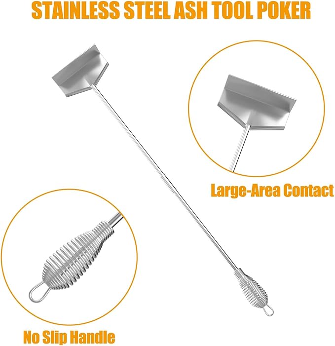 Ash Removal Pan and Ash Tool Poker for Big Green Egg, Kamado Joe, Pit Boss, Louisiana, Grill Dome, Vision Grills, Char-Griller Kamado/Ceramic Grill, w/Universal Cast Iron Cooking Grate Lifter