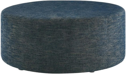 Blue Round Woven Fabric Upholstered Ottoman, 38 Inches, Lightweight, Stylish Outdoor Furniture for Patio, Garden, Balcony