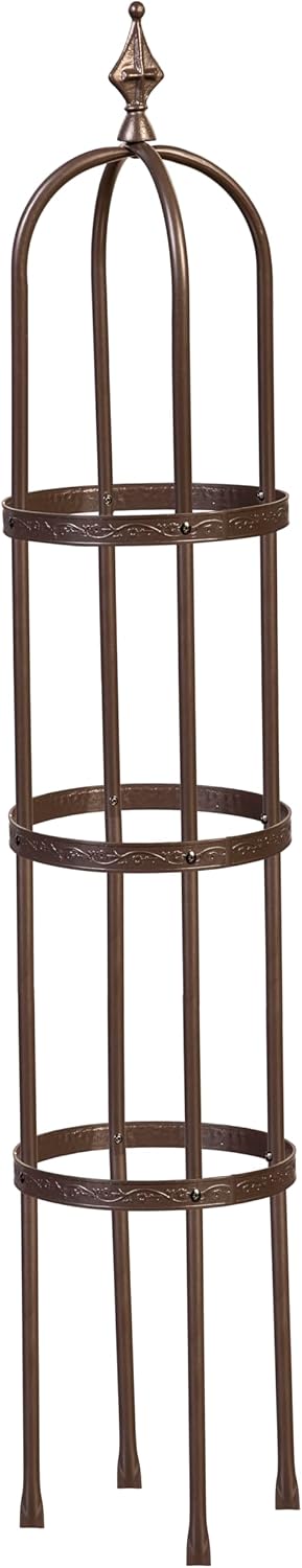 Evergreen Garden 5 ft Metal Garden Obelisk Trellis for Climbing Plants Vines, Clematis & Flowers | Outdoor & Indoor Plant Trellis for Potted Plants | Floral Pattern Arch Trellis (Bronze)