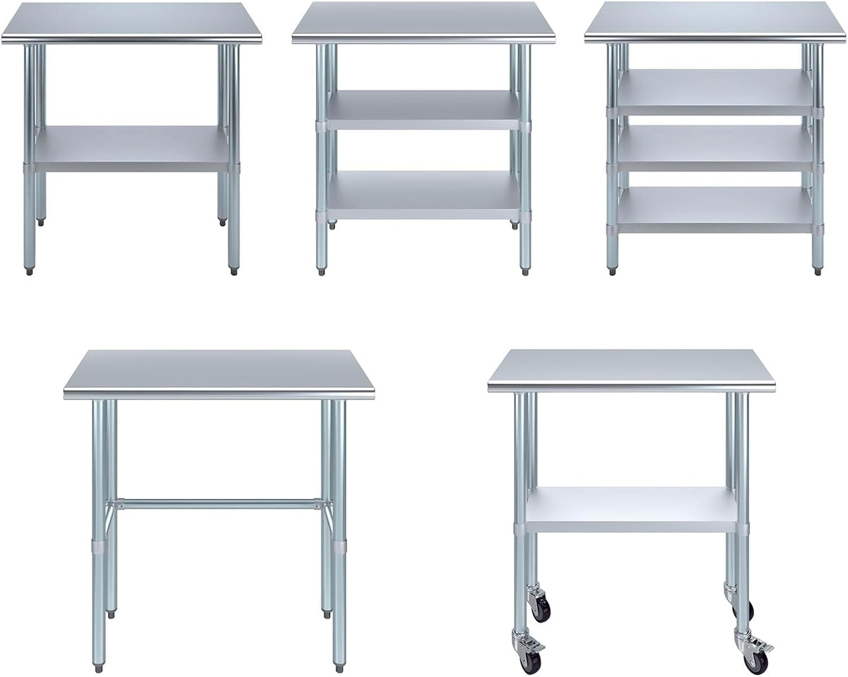 Stainless Steel Table + Add Casters | Choose from 43 Sizes | NSF Metal Work Table for Kitchen Prep Utility | Commercial and Residential Applications.