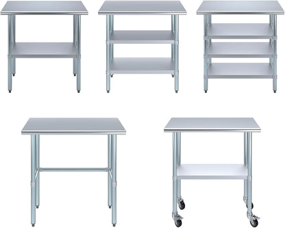 Stainless Steel Table + Add Casters | Choose from 43 Sizes | NSF Metal Work Table for Kitchen Prep Utility | Commercial and Residential Applications.