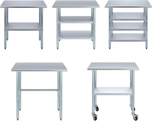 Stainless Steel Table + Add Casters | Choose from 43 Sizes | NSF Metal Work Table for Kitchen Prep Utility | Commercial and Residential Applications.