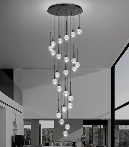 24 Light Modern Glam Crystal Chandelier for High Ceiling LED Dimmable Ceiling Pendant Light Staircase Foyer Enterway Living Room Chandelier Lighting Antique Black