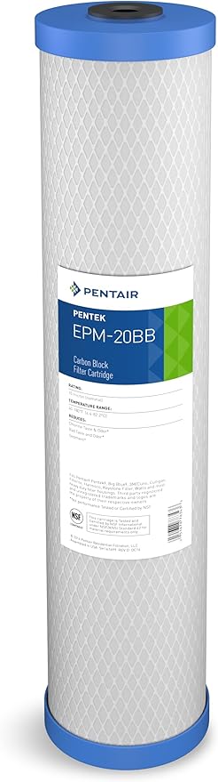 Pentair Pentek EPM-20BB Big Blue Carbon Water Filter, 20-Inch, Whole House Modified Epsilon Carbon Block Replacement Cartridge with Bonded Powdered Activated Carbon (PAC) Filter, 20" x 4.5", 10 Micron