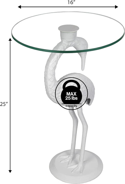 Eyely DNE1006C Maxine 25" Classic Mid-Century Glass Top Flamingo End Table for Living Room, Bedroom, Office, Bathroom, White