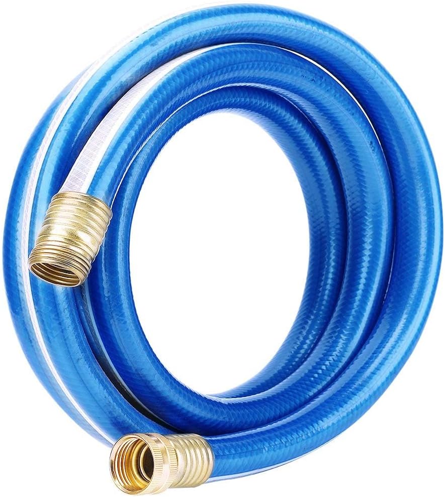 Solution4Patio Blue Garden Hose 3/4 in. x 25 ft. -Heavy Duty Durable Flexible Lightweight Water Pipe -Brass Aluminum Ends for Household & Commercial Use -Kink Free, No Leaking, Male/Female Fittings