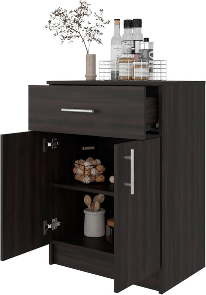 DEPOT E-SHOP 24" Barbados Pantry Cabinet 33" H with Top Drawer, Double Doors and Interior Shelves, Dark Walnut – Tall Kitchen Storage & Pantry Organization