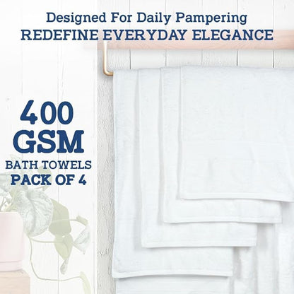 Casa Lino White Bath Towels Set of 4 (54" x 27") - Large Bathroom Towel Set - 100% Cotton Towels for Bathroom - Highly Absorbent & Quick Dry Bath Towel Multipack - New Apartment Essentials