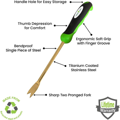 Garden Guru Titanium Dandelion Weeder Tool - Rust Resistant - Ergonomic Handle - Weed Puller for Planting, Weeding, Flower and Vegetable Care in Lawn Garden Yard