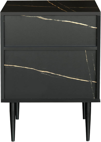 GIA Home Furniture Series Walnut Nightstands Set of 2, Faux Black Walnut Marble End Table for Living Room, Bedroom