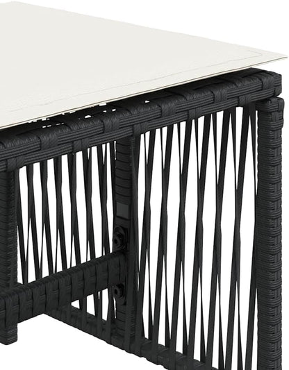 Set of 4 Poly Rattan Outdoor Stools with Removable Cushions, Black and Cream Patio Stool Set, Powder-Coated Steel Frame, 242.5 lbs Capacity for Adults