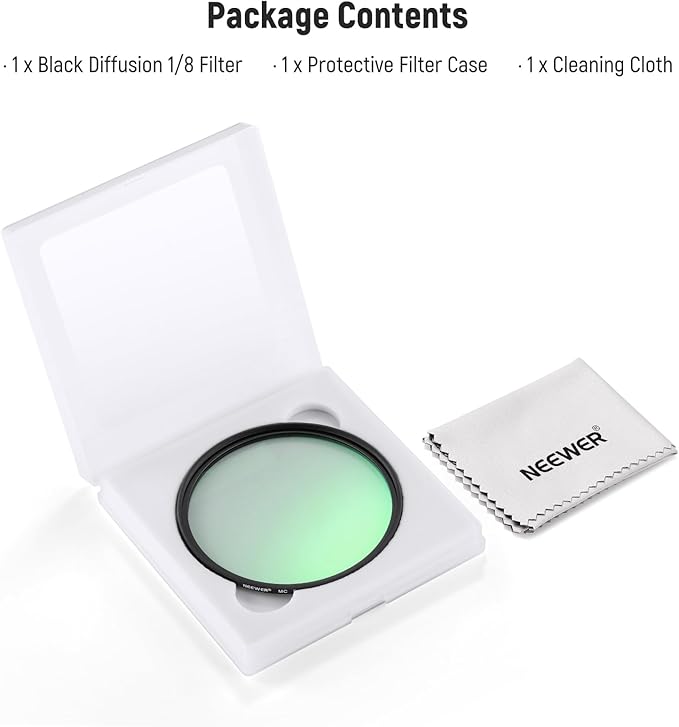 NEEWER 67mm Black Diffusion 1/8 Filter Soft Dreamy Cinematic Effect Filter Ultra Slim Water Repellent Scratch Resistant Optical Glass, Multi Nano Coatings for Video/Vlog/Portrait Photography