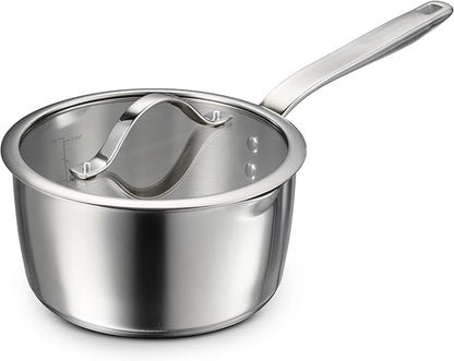 Tramontina Tempo Tri-Ply Base Stainless Steel 3-Quart Sauce Pan with Glass Lid, Induction-Ready Saucepan, Oven-Safe, Dishwasher-Safe