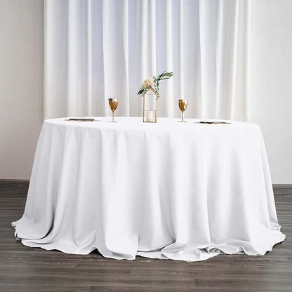 Efavormart Round Tablecloth, 132 Inch Stain & Wrinkle Resistant Washable Table Cloth, Decorative Polyester Fabric Table Cover for Banquet, Wedding, Dining- White