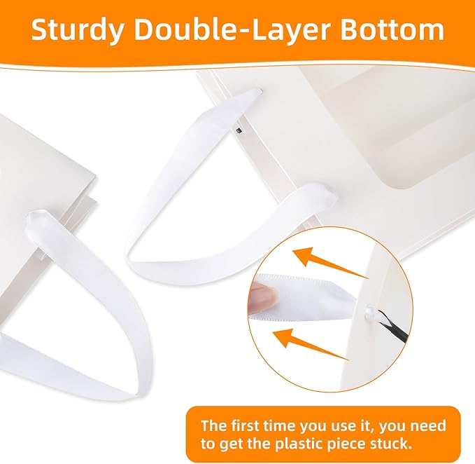 MOXARYSU 3 Pcs White Gift Bags with Clear Window: 9.8x5.1x7.1 Inch Medium Kraft Paper Bags with Handle For Party Business Birthday Wedding (White,3p)