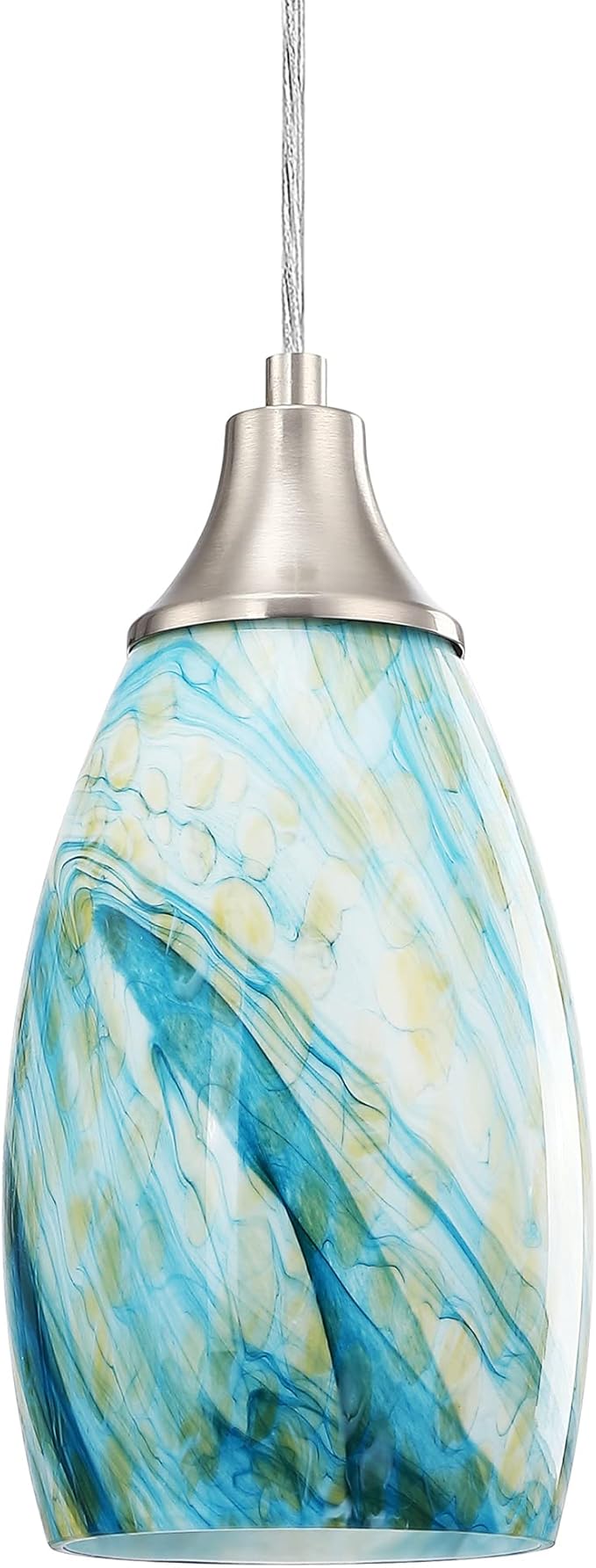 Art Glass Mini Pendant Lights for Kitchen Island Blown Art Glass Pendant Light Shade Hanging Ceiling Lights with Brushed Nickel Finish for Kitchen Counter bar,Dining Room Blue Mixing Yellow-1P