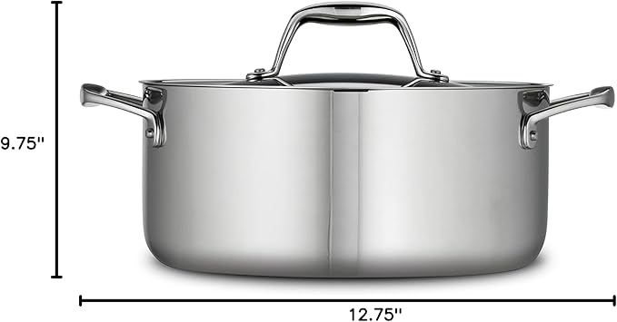 Tramontina Signature Tri-Ply Clad Stainless Steel 5-Quart Dutch Oven Pot with Lid, Induction-Ready, Dishwasher-Safe, NSF-Certified, Made in Brazil
