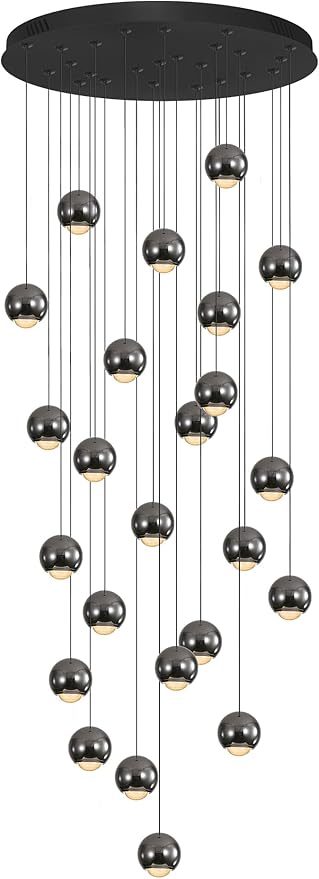 Farmhouse Crystal Chandelier, Luxury Hanging Lights High Ceiling Pendant Lighting for Foyer Staircase 24 Lights Black Chandelier Dimmable 2700k-6000k