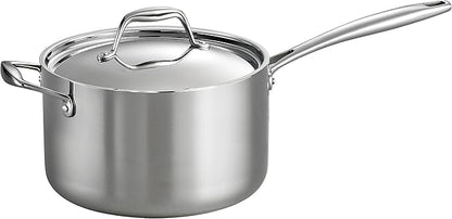 Tramontina Signature Tri-Ply Clad Stainless Steel 4-Quart Sauce Pan with Lid, Induction-Ready, Dishwasher-Safe, NSF-Certified, Made in Brazil