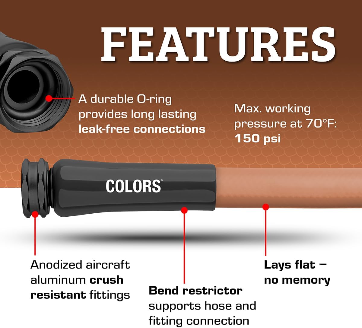 Flexzilla Colors Garden Hose 5/8 in. x 25 ft., Lightweight All-Weather Water Hose, Durable and Flexible, Leak-Free Connections, Red Clay