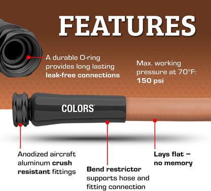 Flexzilla Colors Garden Hose 5/8 in. x 100 ft., Lightweight All-Weather Water Hose, Durable and Flexible, Leak-Free Connections, Red Clay