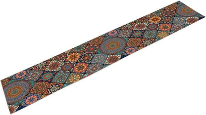 Bohemian Table Runner, Colorful Vintage Indian Mandala Floral Table Runners for Kitchen Dining Coffee Table Indoor Outdoor Party Decor, 13x90inch