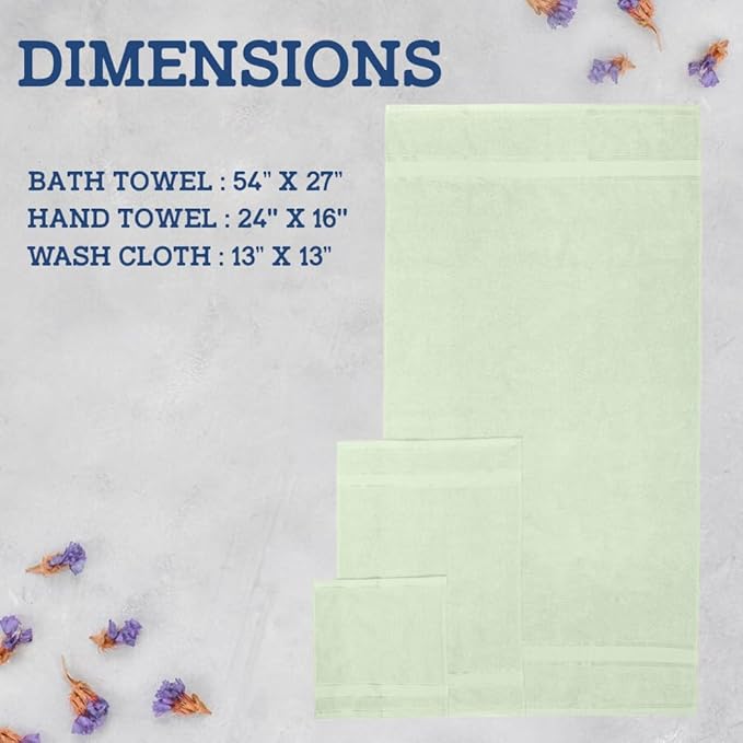 Casa Lino 4 Piece Bath Towel Set | 1 Bath Towel, 2 Wash Cloth, 1 Hand Towels | Bathroom Essentials for New Home, 100% Cotton Luxury Towels, Highly Absorbent Bathroom Set, Light Sage
