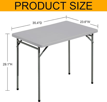 Folding Table 3ft Rectangular All-Occasion Plastic Folding Event Table for Indoor and Outdoor, Portable Desk, Camping, Durable and Stable, HDPE and Steel, Wide Application, Grey