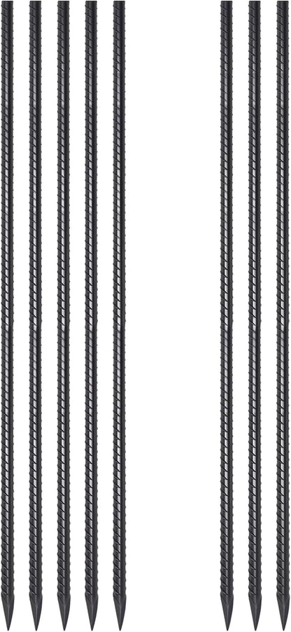 Steel Rebar Stakes 48 lnch 8 Pack Ground Stakes Heavy Duty 1/2 Inch Diameter Landscpe Timber Spikes Straight Metal Stakes with Chisel Point for Garden Camping Plant Support, Black