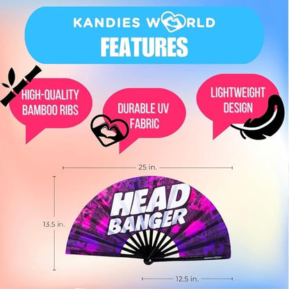 Kandies World Custom Festival Folding Hand Fan - Unique Designs, Made of Bamboo, Clacking Sound, Lightweight - Perfect Rave and Festival Accessory!