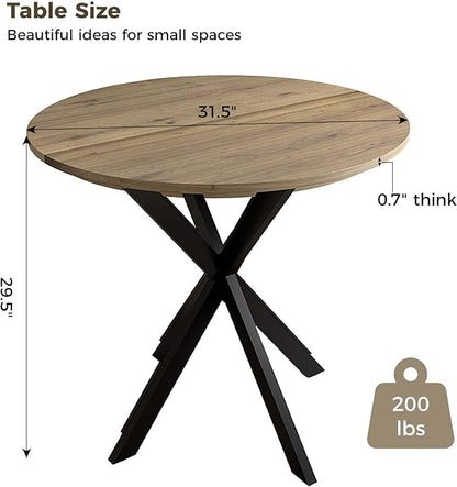 Unovivy 31.5" Small Round Dining Table for 2-4, Space Saving Circle Kitchen Dinner Table, Industrial Mid Century Modern Dining Room Desk for Kitchen, Apartment, Natural Oak