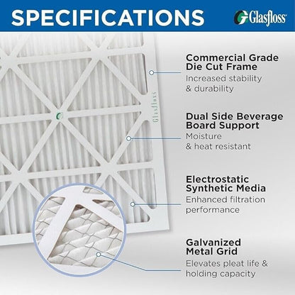 Glasfloss 12x24x2 MERV 10 (FPR 5-6) 2" Inch Pleated Air Filters Box of 6. Actual Size: 11-3/8 x 23-3/8 x 1-3/4