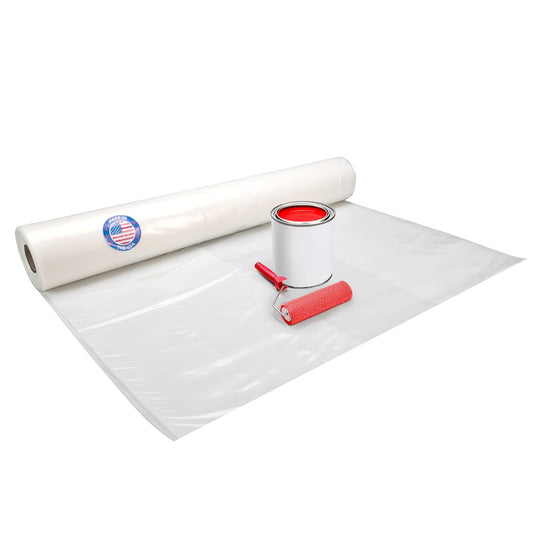 Plastic Sheeting 4 mil, 8' x 50' (400 sq. ft.) - Thick Semi-Clear Plastic Sheeting for Construction, Painting, Slide&Slip - LDPE Film Roll - Heavy Duty Thick Polyethylene Rolls by IDL Packaging