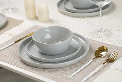 Famiware Mars Plates and Bowls Set, 24 Pieces Dinnerware Sets, Dishes Set for 8, Light Gray