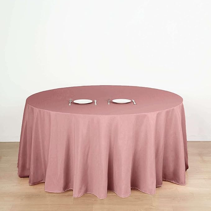 Efavormart Round Tablecloth, 132 Inch Stain & Wrinkle Resistant Washable Table Cloth, Decorative Polyester Fabric Table Cover for Banquet, Wedding, Dining- Dusty Rose