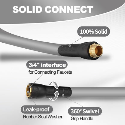 YOTOO Heavy Duty Hybrid Garden Water Hose 5/8-Inch by 75-Feet 150 PSI Kink Resistant, Flexible with Swivel Grip Handle and 3/4" GHT Solid Brass Fittings, Gray