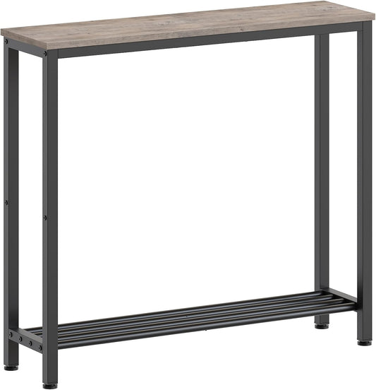 YATINEY Narrow Console Table, 2-Tier Small Sofa Table, 29.5" Thin Entryway Behind Couch Table with Shelves, Industrial Hallway Table, for Living Room, Foyer, Greige and Black CT03BG