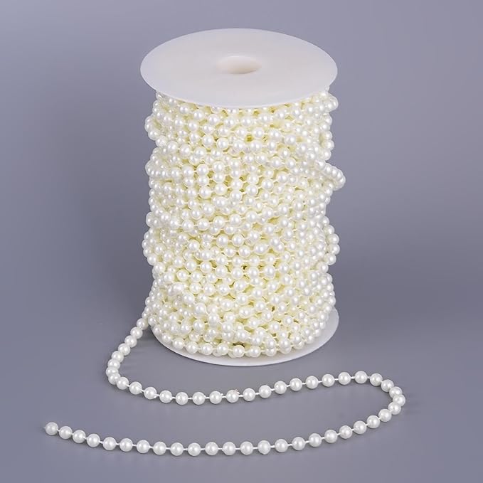27 Yards/82 Feet Pearl Garland Craft String Pearls, Faux Pearl for Wedding Party Decoration, Christmas Tree Decorations and DIY Crafts (Ivory, 6 mm 82 Feet)