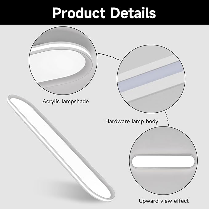 37.4" Dimmable Metal LED Ceiling Light,Slim, Edge Lit - 55W Full Spectrum Linear Ceiling Lamps,3000-6500K Modern Ultra Thin Low Profile Light Fixture for Kitchen, Bedroom & Hallway (White)