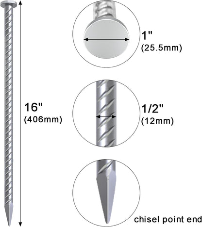 VVOKGO 16 Inch Rebar Stakes Metal Asphalt Anchoring Spikes Ground (24pcs), 1/2 Inch Diameter Galvanized Landscape Anchors Heavy Duty for Speed Bump, Handicap Threshold Ramps, Parking Limits Curb, Tarp