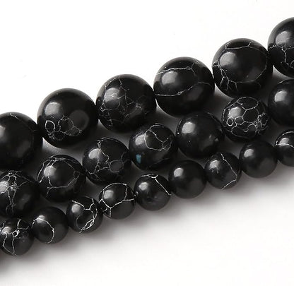 Black Turquoise Stone Beads Gemstone Round Crystal Energy Jade Beads Stone Beads for Jewelry Making DIY Bracelet Necklace Jewelry Making 1 Strand 15.5inch 31PCS 12MM