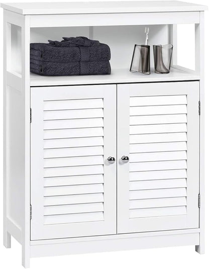 Tangkula Bathroom Floor Cabinet, Wooden Freestanding Storage Cabinet with Double Shutter Door & Adjustable Shelf, Storage Cabinet for Bathroom Living Room (White)