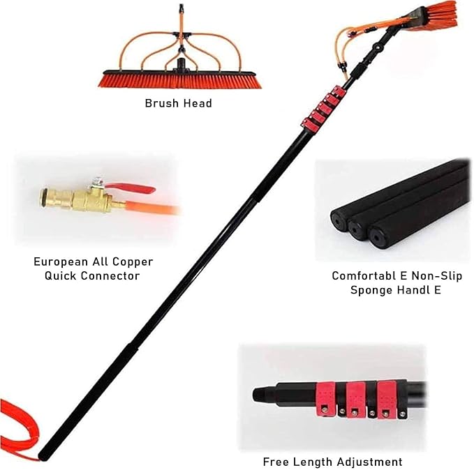 Spray Bar Kit Window Cleaning Brush, Outdoor Window Glass Solar Panel Cleaning,Extendable Cleaner For Greenhouse Roofs, Cleaning Photovoltaic And Solar Panels/35Cmbrushhead/12M/3,35cmbrushhead,9M/30F