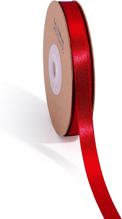 LaRibbons Bright Red Satin Ribbon 3/8 Inch 25 Yards Luxury Double Faced Red Ribbon for Gift Wrapping Flower Bouquet Crafts Wedding Party Christmas Decoration