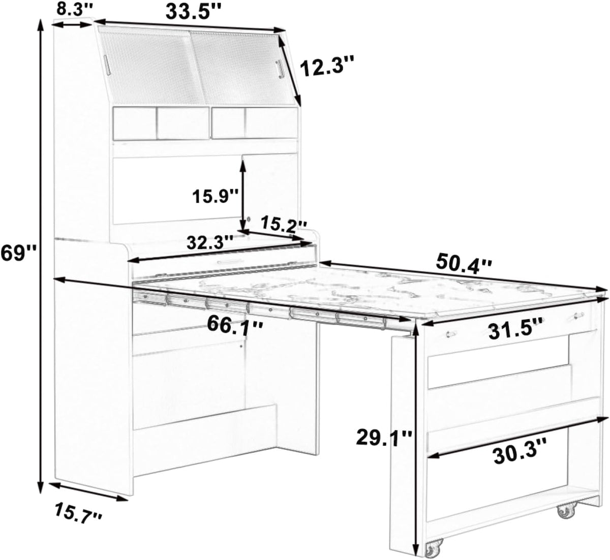 roomfitters 69" Kitchen Pantry Organizers and Storage Kitchen Cabinet with Extendable Dining Table and Coffee Bar, Walnut