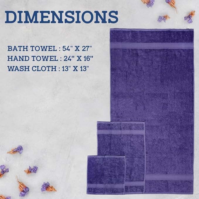 Casa Lino 100% Cotton Bath Towels Set of 4 (1 Bath Towel, 1 Hand Towel & 2 Wash Cloths) - Bathroom Towels and Washcloths Set - Complete Bathroom Set - Guest Room Essentials - (Purple)