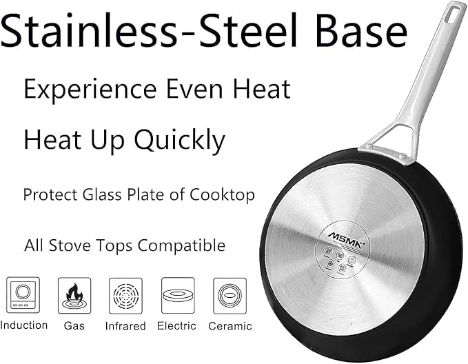 MsMk 11 Inch Nonstick Frying Pan，Titanium and Ceramic Nonstick Large Skillet Pan, PFOA Free, Non-Toxic, Stay-Cool Handle, Scratch-resistant, Dishwasher Safe, Oven Safe to 700°F